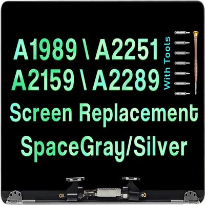13.3" Screen Replacement for MacBook Pro A2159 A2289 A1989 A2251 EMC 3214 EMC 3358 EMC 3348 EMC 3456 EMC 3301 True Tone 2018 2019 2020 Retina LCD Display Assembly Kit(Space Gray)