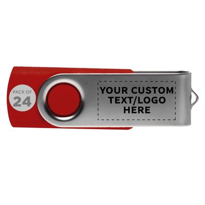 24 Swivel USB Flash Drives Pack, 8GB - Customizable Text, Logo - Pocket Size, Long Data Retention - Red