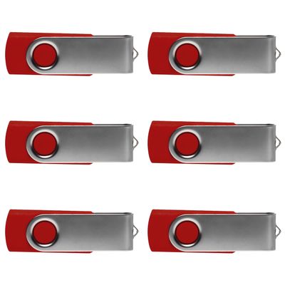 6 Swivel USB Flash Drives Pack, 8GB - Pocket Size, Long Data Retention - Red