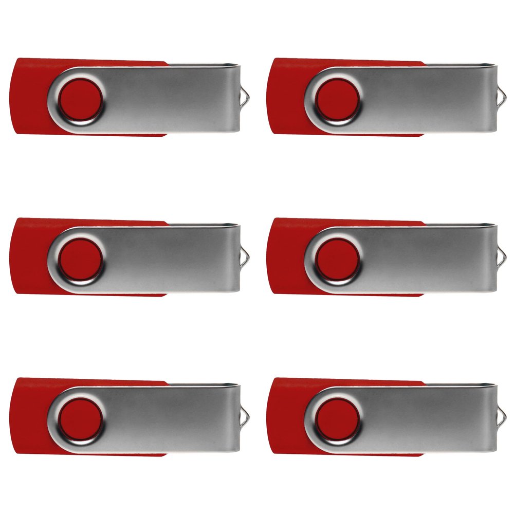 6 Swivel USB Flash Drives Pack, 8GB - Pocket Size, Long Data Retention - Red