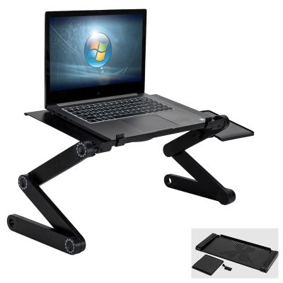 Adjustable Laptop Table, Portable Laptop Stand for Desk, Aluminum Foldable Laptop Workstation, Ergonomic for Couch /Bed /Sofa with Mouse Pad, Side Heat- Vent, Cooling Fans, (18.9 x 10.24), Black