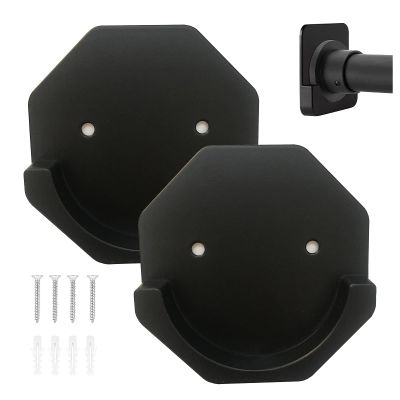 Shower Curtain Mounts 2 Pack Adhesive Brackets Stick On Wall Mounted Tension Rod Holders for Bathroom Curtain Hangers Stable Easy Installed Black Hexagon Rod Retainers
