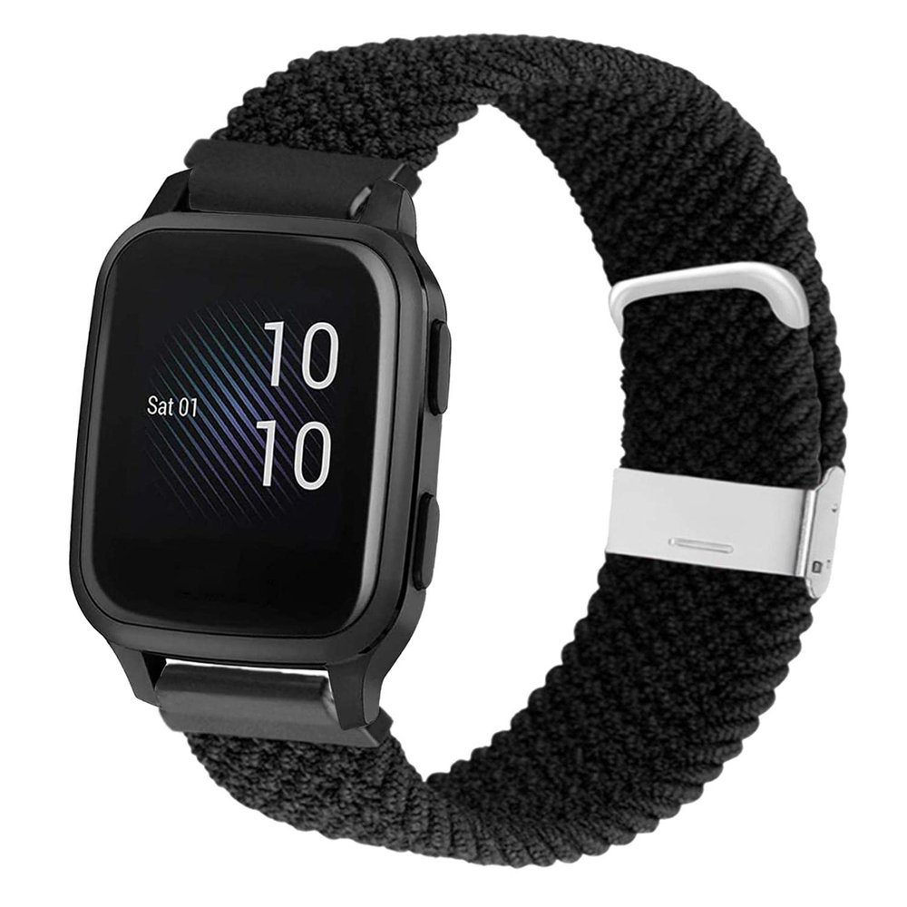 Abanen for Garmin Vivoactive 5 / Venu Sq/Venu 2 Plus Braided Loop Watch Bands, 20mm Elastic Soft Stretchy Nylon Wristband Strap with Adjustable Clasp for Garmin Vivomove 3,Vivoactive 3 (Black)
