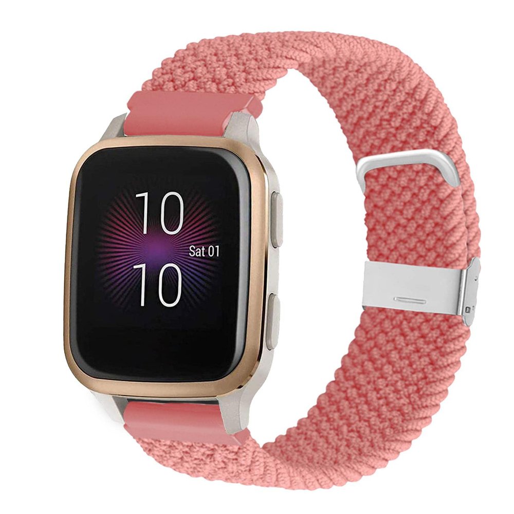 Abanen for Garmin Vivoactive 5 / Venu Sq/Venu 2 Plus Braided Loop Watch Bands, 20mm Elastic Soft Stretchy Nylon Wristband Strap with Adjustable Clasp for Garmin Vivomove 3,Vivoactive 3 (Pink)