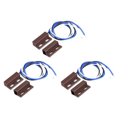 uxcell Wired Door Contact Window Sensor NO NC Surface Mount Magnetic Reed Switch Brown 3 Pcs
