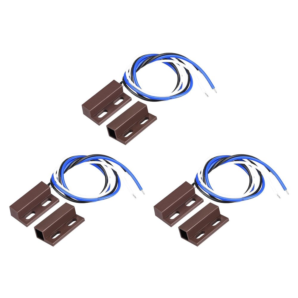uxcell Wired Door Contact Window Sensor NO NC Surface Mount Magnetic Reed Switch Brown 3 Pcs