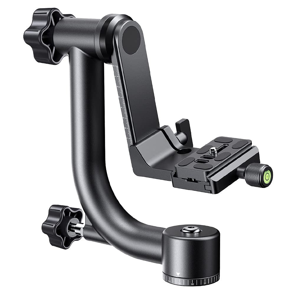 K&F CONCEPT Aluminum Alloy 360 Degree Panoramic Gimbal Tripod Head with 1/4'' Standard Quick Release Plate and Bubble Level,Load Capacity up to 20kg/44lbs