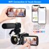 4K Video Camera, Camcorder 48MP Ultra HD WiFi Vlogging Camera for YouTube 18X Zoom 3.0" Touch Screen Digital Camera with Microphone, Stabilizer, Lens Hood, Remote, 2 Batteries view 3