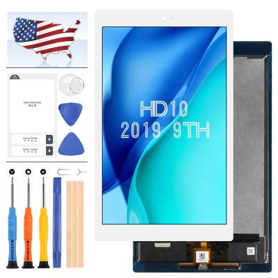 Screen Replacement for Amazon Fire HD 10 HD10 2019 9th Gen M2V3R5 LCD Display Touch Screen Digitizer Assembly Matrrix Full Glass Panel Lens Kits with Free Repair Tools (White)