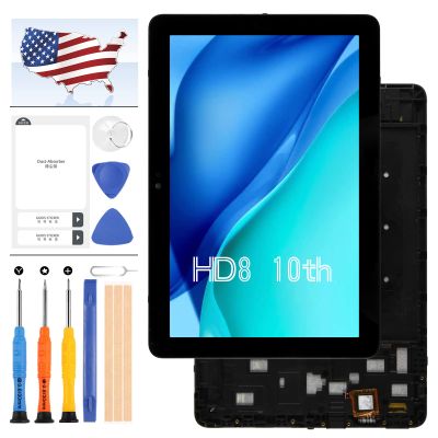 for Amazon Kindle Fire HD8 HD 8 10th Gen 2020 K72LL3 K72LL4 LCD Display Touch Screen Digitizer Lens Front Glass Panel Replacement Kits with Free Tools (Black with Frame)