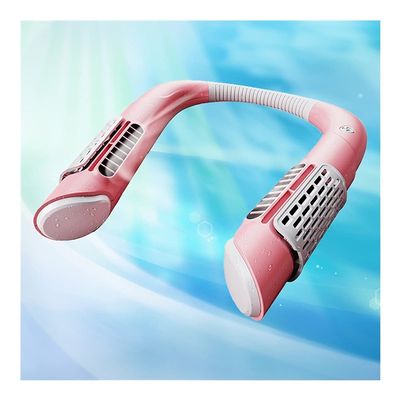 DINGFAN Small Fan, Portable Hanging Neck Sports Fan, Desk Fans Small Quiet Electric, Personal Handsfree Fans, for Sports Portable Lazy Neckband Fan, No Noise (Color : Powder)