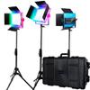 Dracast X Series RGB LED500 Kit with Injection Molded Travel Case - 3 Pack Includes Panel Lights, Stands, Barndoors | Bluetooth App Control | RGBWW LED Video Light Kit 2800K - 8000K | Dimmable 0-100% view 2