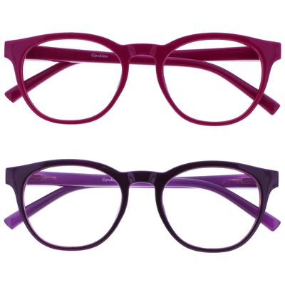OPULIZE BLU Blue Light Blocking Reading Glasses for Women Men, Cool Round Frame with Anti-Glare Computer and Gaming Eyewear, UV and Eyestrain Protection, Pink Purple +3.50 (Pack of 2)