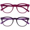 OPULIZE BLU Blue Light Blocking Reading Glasses for Women Men, Cool Round Frame with Anti-Glare Computer and Gaming Eyewear, UV and Eyestrain Protection, Pink Purple +3.50 (Pack of 2) view 1
