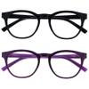OPULIZE BLU Blue Light Blocking Reading Glasses for Women Men, Cool Round Frame with Anti-Glare Computer and Gaming Eyewear, UV and Eyestrain Protection, Black Puple +2.50 (Pack of 2) view 1