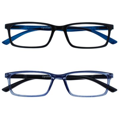 OPULIZE BLU Blue Light Blocking Reading Glasses for Women Men, Cool Round Frame with Anti-Glare Computer and Gaming Eyewear, UV and Eyestrain Protection, Black Blue +2.50 (Pack of 2)
