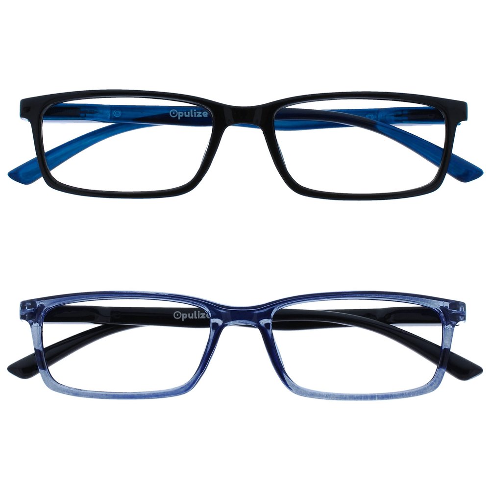 OPULIZE BLU Blue Light Blocking Reading Glasses for Women Men, Cool Round Frame with Anti-Glare Computer and Gaming Eyewear, UV and Eyestrain Protection, Black Blue +2.50 (Pack of 2)