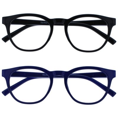 OPULIZE BLU Blue Light Blocking Reading Glasses for Women Men, Cool Round Frame with Anti-Glare Computer and Gaming Eyewear, UV and Eyestrain Protection, Black Blue +3.50 (Pack of 2)