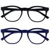OPULIZE BLU Blue Light Blocking Reading Glasses for Women Men, Cool Round Frame with Anti-Glare Computer and Gaming Eyewear, UV and Eyestrain Protection, Black Blue +3.50 (Pack of 2) view 1