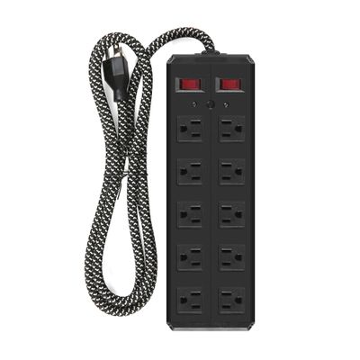 LONABR 10 Outlets Mountable Power Strip Surge Protector,6 ft Extension Cord Heavy Duty Long Metal Power Strip with Switch for Workshop/Bench Garage/Office/Home,15A/1800W/300J