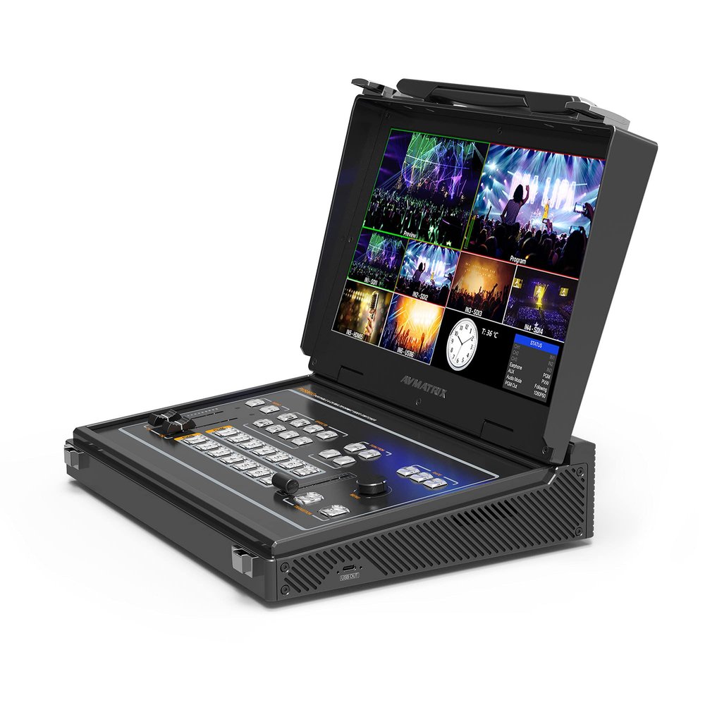 AVMATRIX PVS0613U Portable 6 Channel SDI/HDMI Multi-format Streaming Switcher; 13.3" FHD IPS LCD Monitor; Uncompressed Capture for Live Streaming, Comply with UVC & UAC