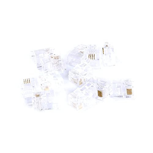 100pcs/Lot RJ11 Connector 4 Pin 6P4C Modular Phone Telephone Crystal Plug Both Solid and Stranded Wire Connectors