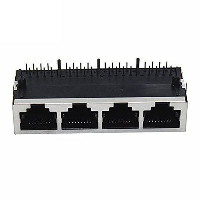 100Pcs 14 4 Ports Shielding RJ45 8P8C Female Jack Connector Without LED PCB Mount Network Internet Modular