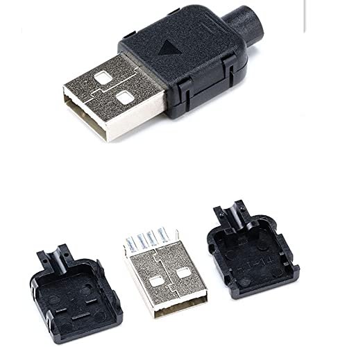 100 Sets DIY USB 2.0 Connector Plug A Type Male 4Pin Assembly Adapter Socket Solder Type Black Plastic Shell for Data Connection