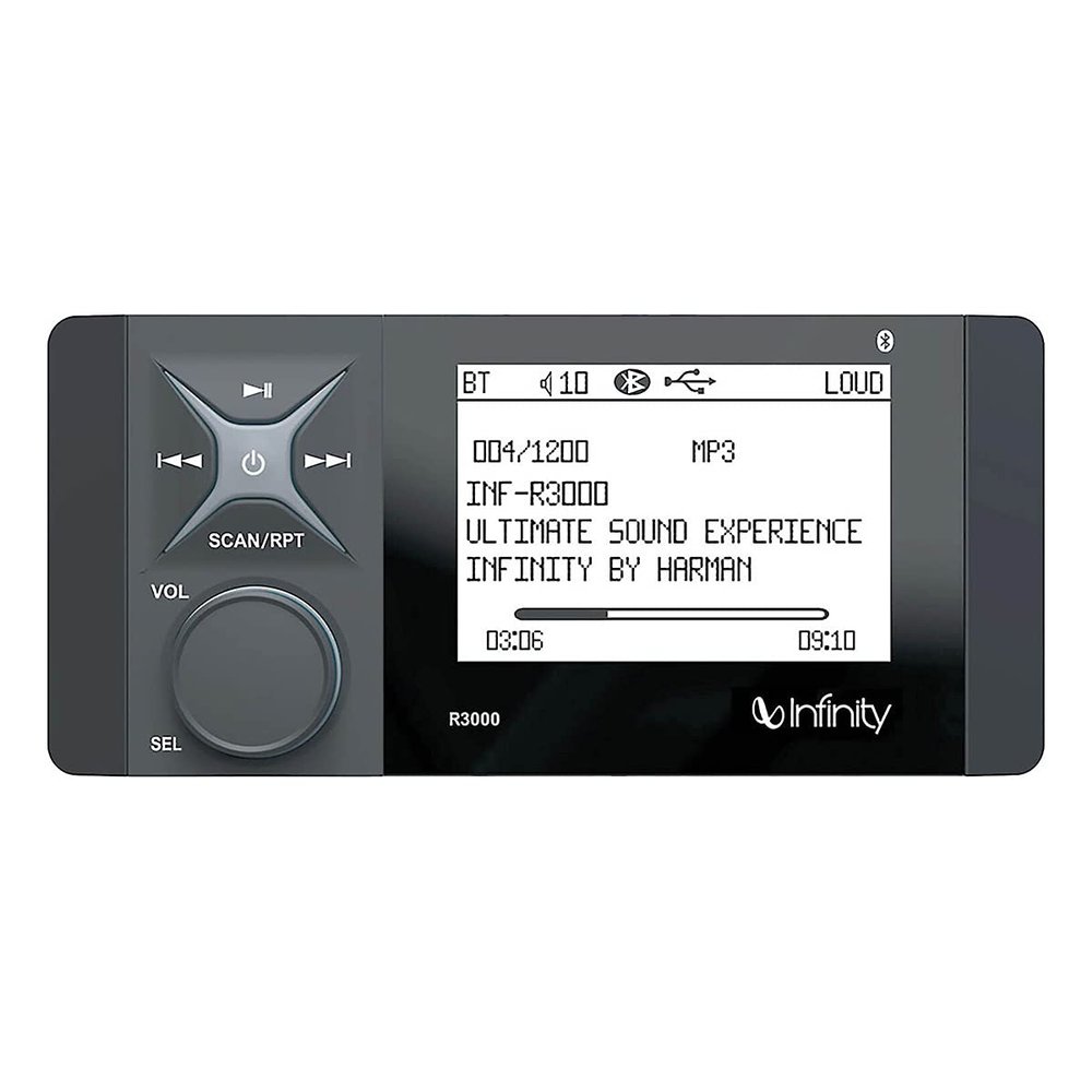 Infinity INF3000 AM/FM/WB, BT5, Aux in, USB Input, 4" Monochromatic LCD, Rotary, 2 ohm Stable