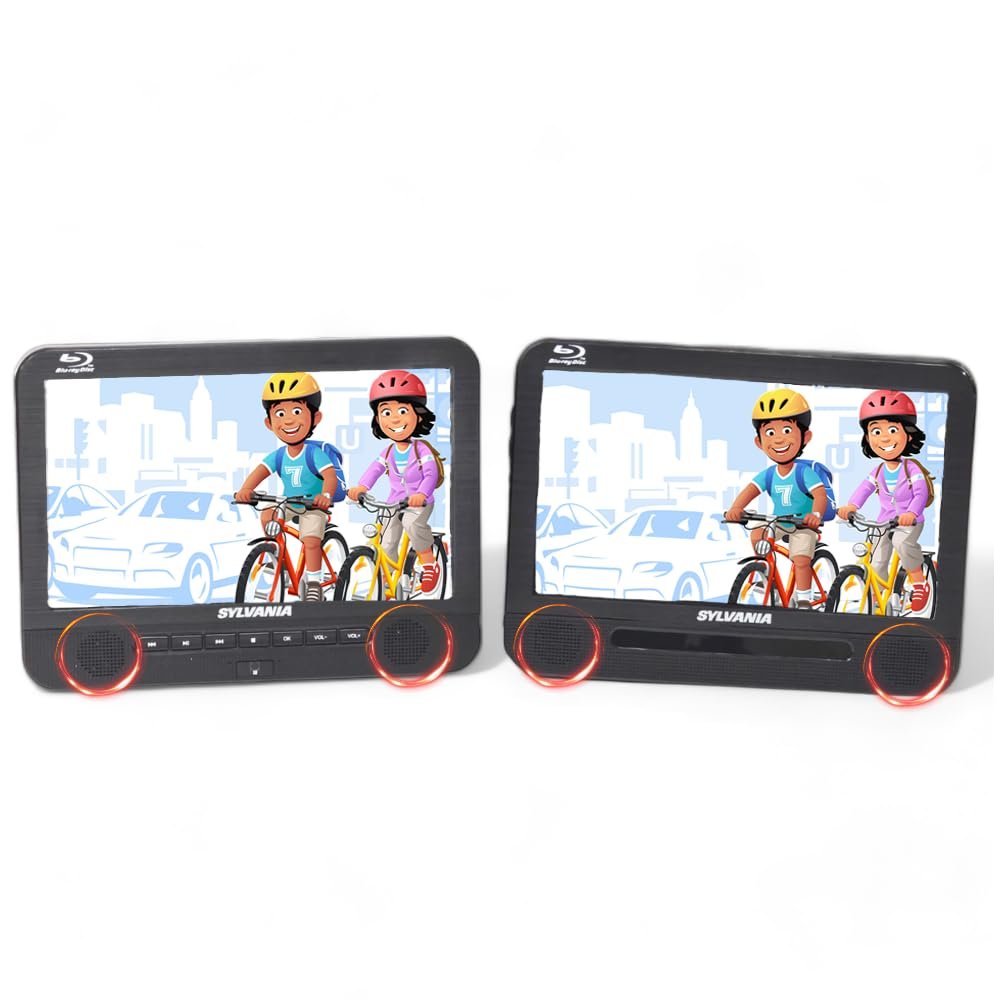 Sylvania 10.1" Dual Screen 720p Portable Blu-ray DVD CD player with HDMI out (1080p), SD Card slot, USB, Perfect Entertainment for Car use, Long Road Trips or on Vacation - SDVD1087 (Renewed)