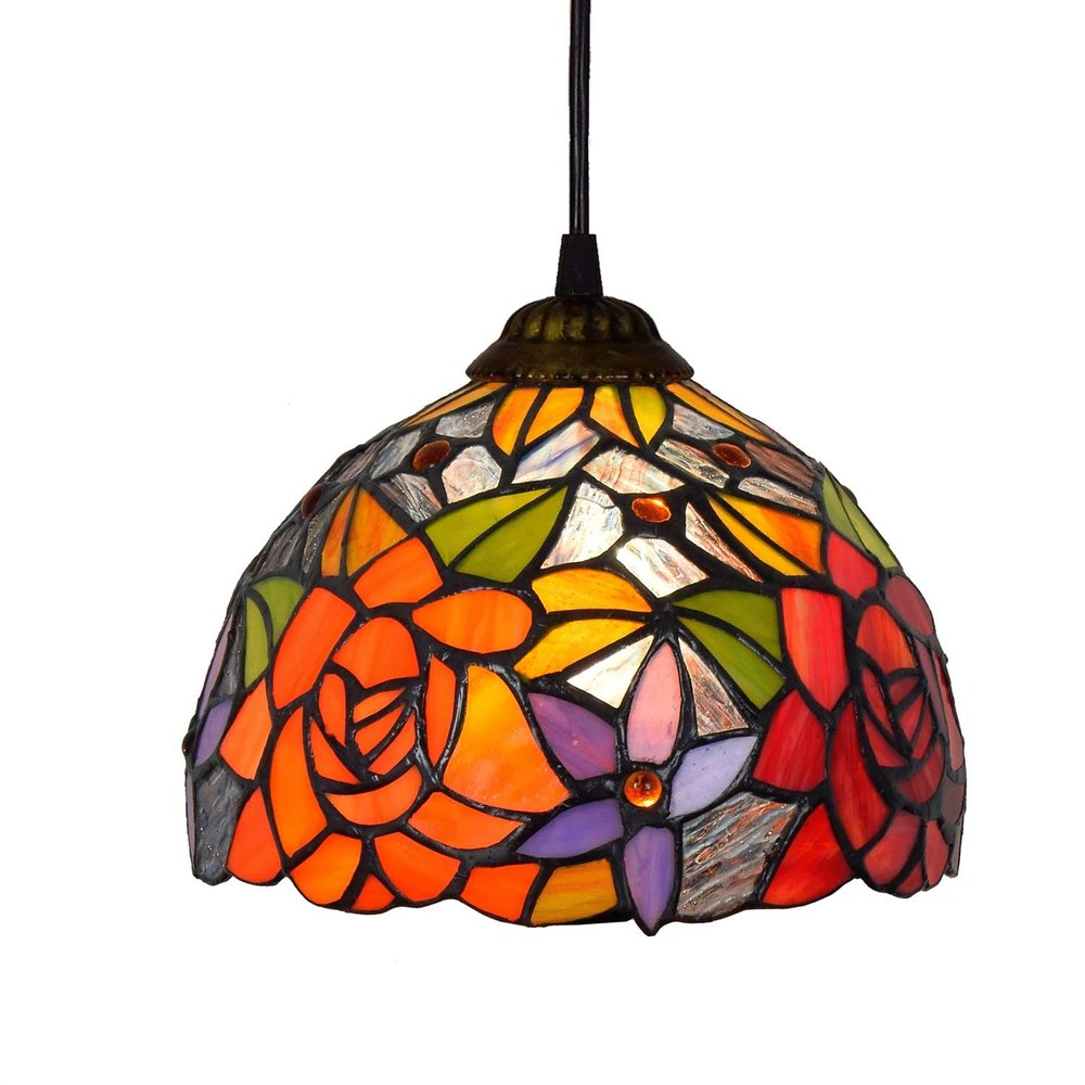 Handmade Chandelier Lamps 8-" Tiffany Style Stained Rose Glass Pendant Light for Study corridors Balcony