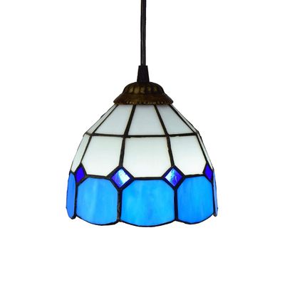 Handmade Chandelier Lamps 6" Tiffany Style Small Pnedent lamp Blue and White Glass Pendant Light Ceiling Hanging Lamp Fixture Shade, for Dining Room Kitchen Island Bedroom E26/E27