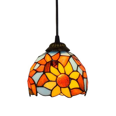 Handmade Chandelier Lamps 6" Tiffany Style Small Pnedent lamp Bicolor Sunflower Glass Pendant Light Ceiling Hanging Lamp Fixture Shade, for Dining Room Kitchen Island Bedroom, E26/E27