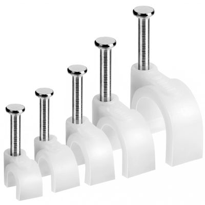 Bates Cable Clips with Steel Nails - White, 360 pcs, 4mm-10mm, Universal Cable Clips