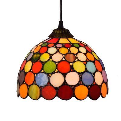 Handmade Chandelier Lamps 8" Tiffany Style Creative Stained Colored Dots Glass Small Pendant Light for Study corridors Balcony