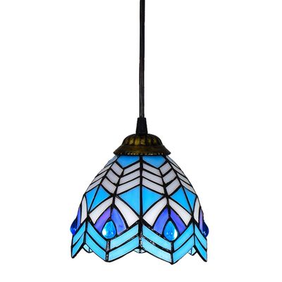 Handmade Chandelier Lamps 6-" Tiffany Style Small Pnedent lamp Blue Phoenix Beads Glass Pendant Light Ceiling Hanging Lamp Fixture Shade, for Dining Room Kitchen Island Bedroom, E26/E27
