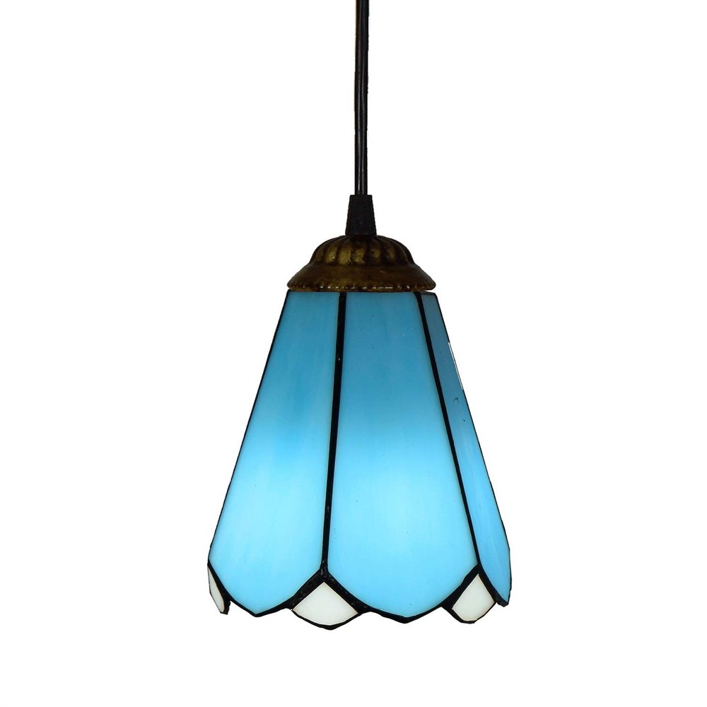 Handmade Chandelier Lamps 6" Tiffany Style Small Pnedent lamp Sea Blue Glass Pendant Light Ceiling Hanging Lamp Fixture Shade for Dining Room Kitchen Island Bedroom, E26/E27