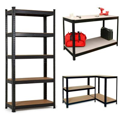 Storage Garage Standing Shelving Unit Utility Racks Shelves Heavy Duty Garage Shelves 5 Tier 180cm x90cm x 40cm 175KG Per Shelf for Warehouse Shed Home Kitchen Office Black