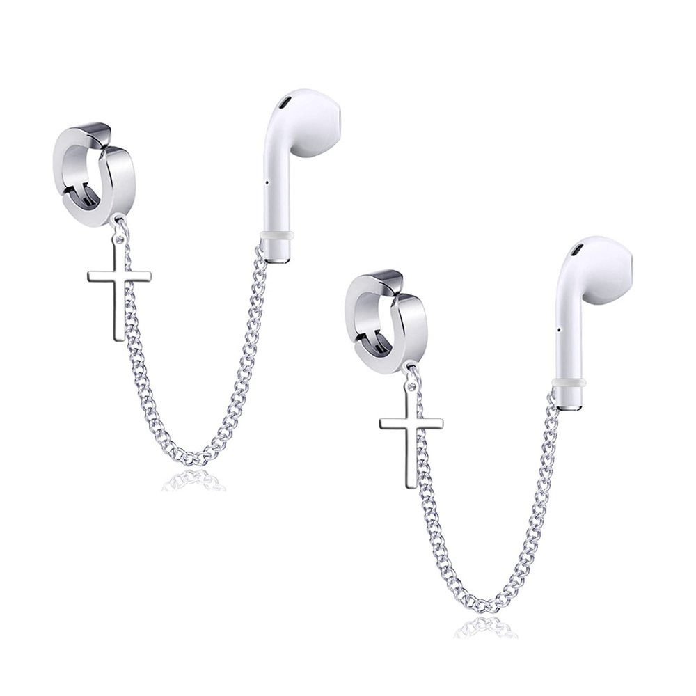 NILSTOREY Earrings forEarbuds Holder Clips, 1 Pair Clip-On Anti Lost Earring Strap for Earbuds (non piercing), Wireless Earhooks Earphone Holder (Croos Style)