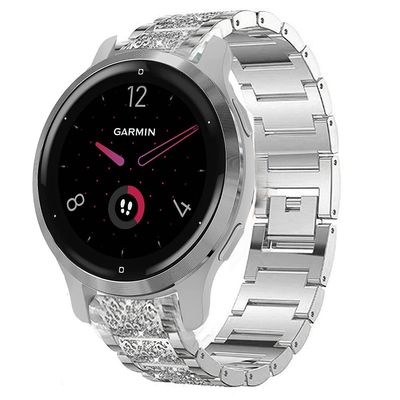 Youkei Compatible for Garmin Venu 2S Band, Jewelry Metal Rhinestone Diamond Bling Compatible for Garmin Venu 2S / Venu 2 Smartwatch (Silver, Venu 2S)