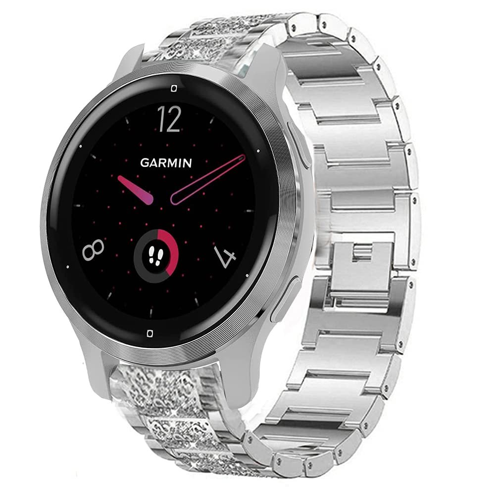 Youkei Compatible for Garmin Venu 2S Band, Jewelry Metal Rhinestone Diamond Bling Compatible for Garmin Venu 2S / Venu 2 Smartwatch (Silver, Venu 2S)