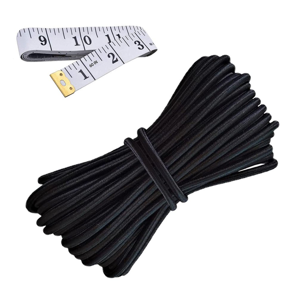 HEMYLU Elastic Cord 1/8 Inch (3MM) x 33FT, Black Elastic String Bungee Shock Cord with Nylon Sleeve and Heavy Strength for Crafting DIY Sewing