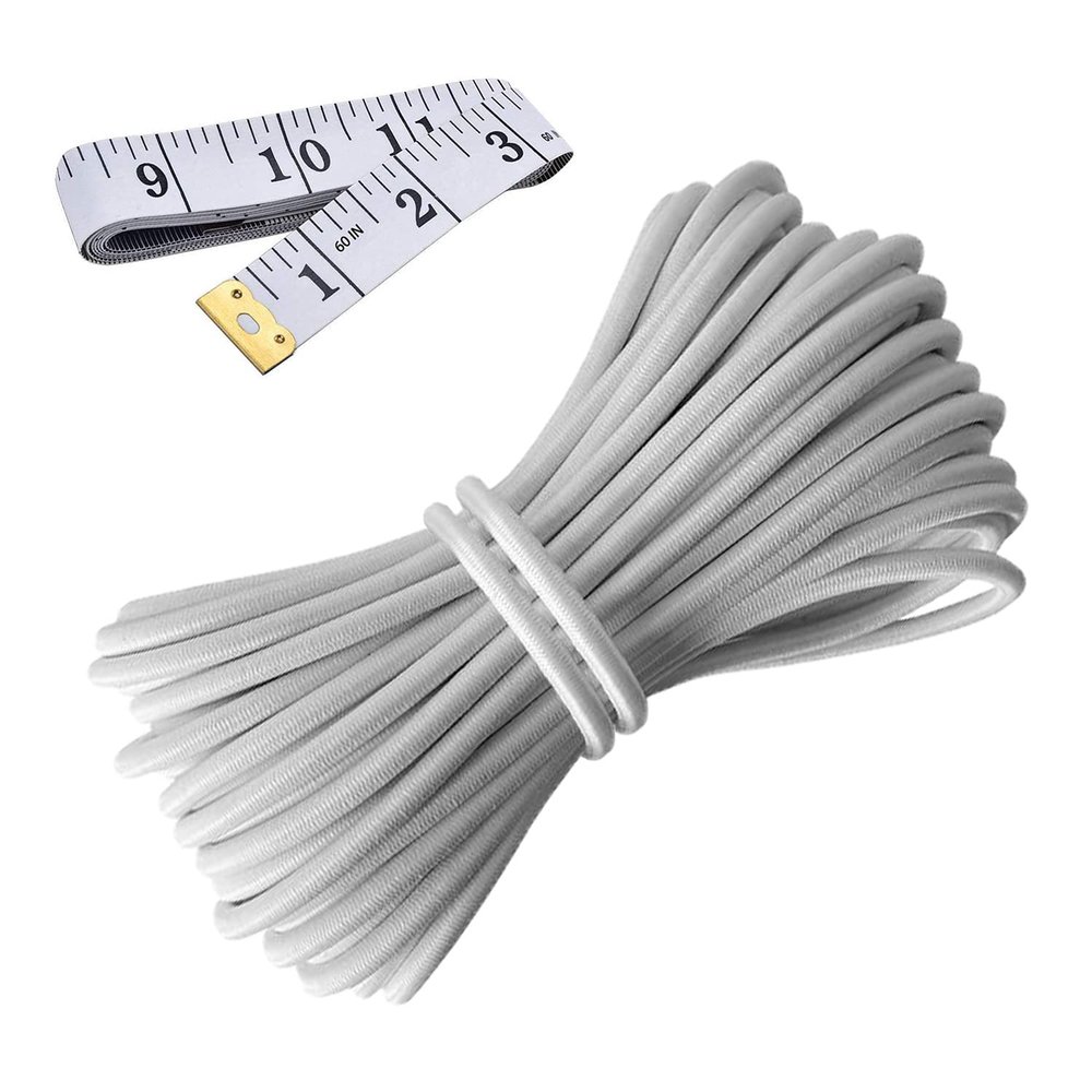 HEMYLU Elastic Cord 1/8 Inch (3MM) x 33FT, White Elastic String Bungee Shock Cord with Nylon Sleeve and Heavy Strength for Crafting DIY Sewing