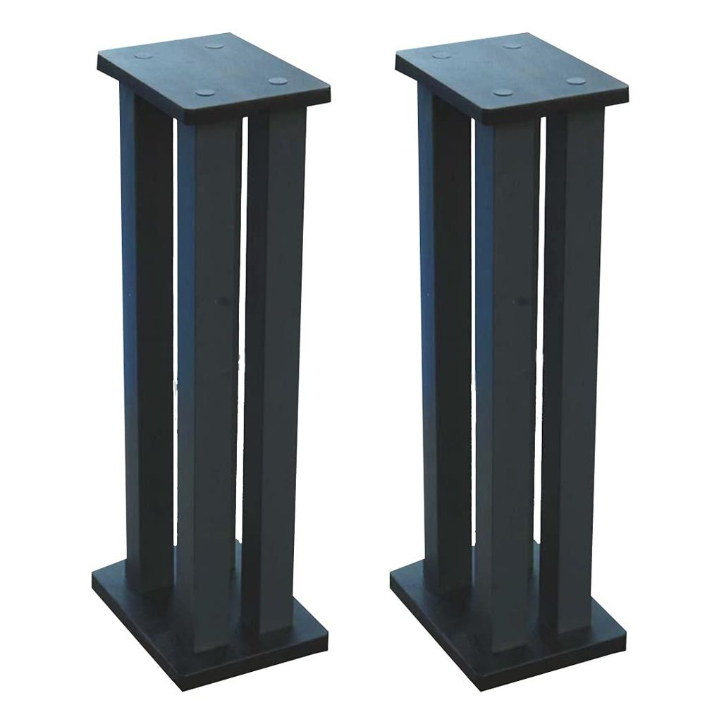 Feet Speaker Stand Speaker Stand, Bookshelf Audio Rack, Can Be Filled with Sand Solid Wood Metal Iron Surround Floor Stand (Color : Black, Size : 21 * 27 * 60cm)