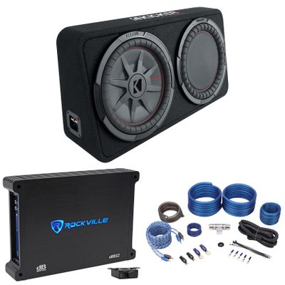 KICKER 48TCWRT122 COMPRT12 12" 1000w Slim Subwoofer+Box+Mono Amplifier+Amp Kit