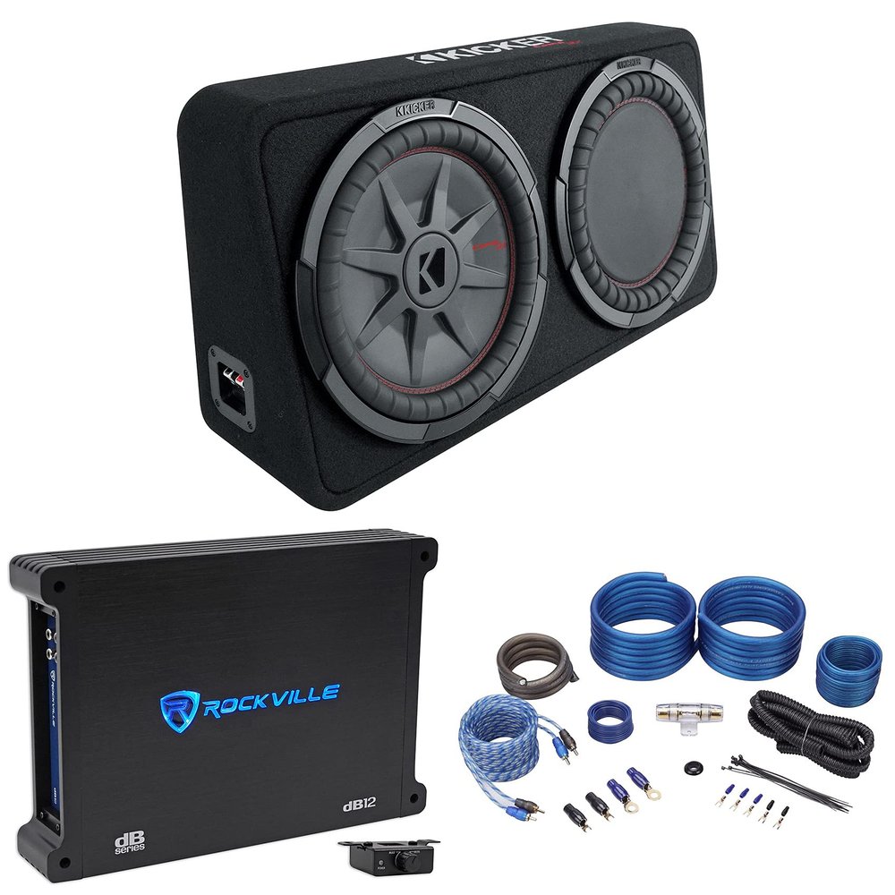 KICKER 48TCWRT122 COMPRT12 12" 1000w Slim Subwoofer+Box+Mono Amplifier+Amp Kit
