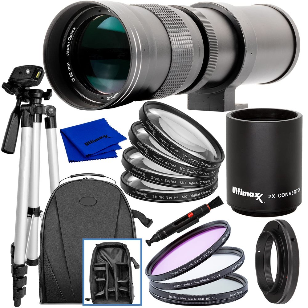Ultimaxx 420-800mm (w/Converter 840-1600mm) f/8.3-16 Manual Telephoto Zoom T-Mount Lens Kit for Canon EOS Rebel T5, T5i, T6, T7 T6i, T6s, T7i, SL1, SL2, EOS 60D, 70D, 77D, 80D, 90d, T8i, SL3