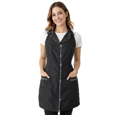Ladybird Line 260 Pro Rhinestone Detailing Jacket Style Apron with Collar and Adjustable Neckband for Hair Stylists, Dog Groomers and Estheticians - S/M