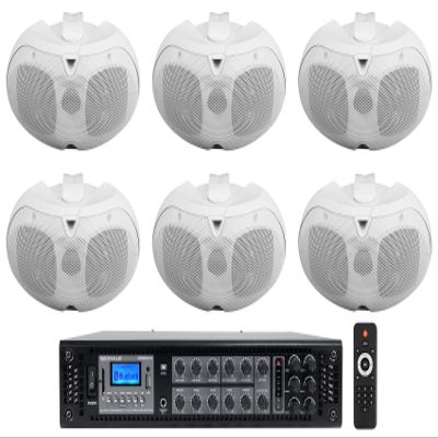 Rockville RCS350-6 Bundle: 350-Watt 6-Zone 70V Commercial Amplifier, Bluetooth, (6) D4-70 Dual 4 in 70V Wall Mount Speakers, White, 7-Items