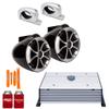 Wet Sounds ICON8B-FC-SA Black 8" Tower Speakers with Silver Aluminum Fixed Clamps HTX2 Amplifier view 1